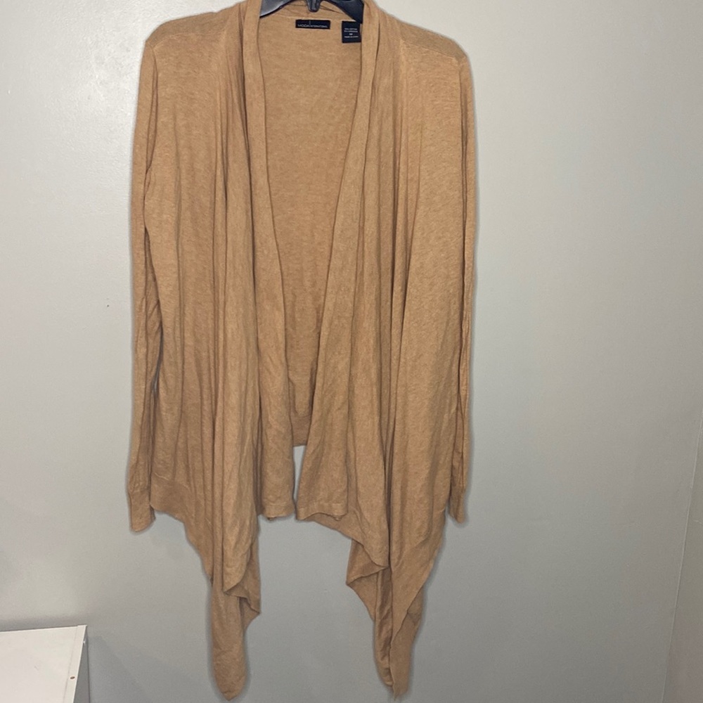 MODA Camel Cotton/Cashmere Knit Waterfall Drape Open Front Cardigan Size Medium